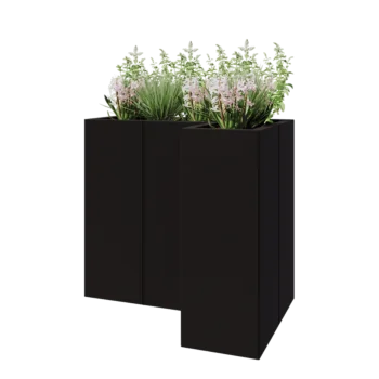 Pflanzkübel aus Stahl - L-Form - 90 x 60 x 80 cm - RAL9005 matte (schwarz) - Mit Bodenplatte
