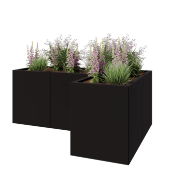 Pflanzkübel aus Stahl - L-Form - 150 x 100 x 60 cm - RAL9005 matte (schwarz) - Mit Bodenplatte