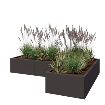 Pflanzkübel aus Stahl - L-Form - 180 x 120 x 30 cm - RAL7016 matte (anthrazitgrau) - Mit Bodenplatte