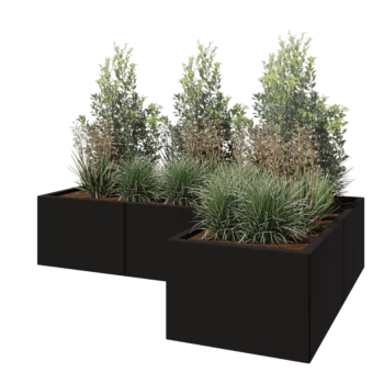 Pflanzkübel aus Stahl - L-Form - 180 x 120 x 40 cm - RAL9005 matte (schwarz) - Mit Bodenplatte