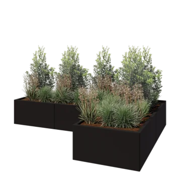 Pflanzkübel aus Stahl - L-Form - 240 x 160 x 40 cm - RAL9005 matte (schwarz) - Ohne Bodenplatte