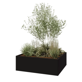 Pflanzkübel aus Stahl - Rechteckig - 120 x 100 x 40 cm - RAL9005 matte (schwarz) - Mit Bodenplatte