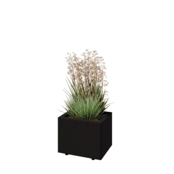 Pflanzkübel aus Stahl - Rechteckig - 40 x 30 x 30 cm - RAL9005 matte (schwarz) - Mit Bodenplatte - Mit Füßen