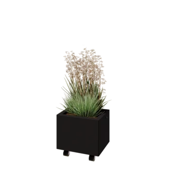 Pflanzkübel aus Stahl - Rechteckig - 40 x 30 x 30 cm - RAL9005 matte (schwarz) - Mit Bodenplatte - Mit Rollen