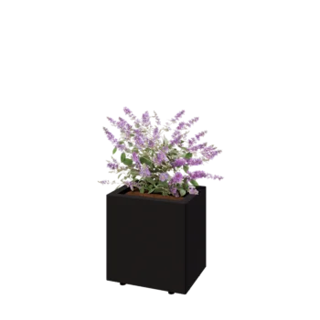 Pflanzkübel aus Stahl - Rechteckig - 40 x 30 x 40 cm - RAL9005 matte (schwarz) - Mit Bodenplatte - Mit Füßen