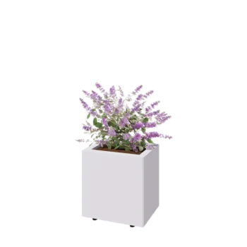 Pflanzkübel aus Stahl - Rechteckig - 40 x 30 x 40 cm - RAL9010 matte (weiß) - Mit Bodenplatte - Mit Füßen