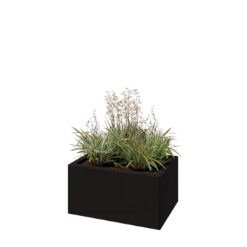 Pflanzkübel aus Stahl - Rechteckig - 60 x 40 x 30 cm - RAL9005 matte (schwarz) - Mit Bodenplatte