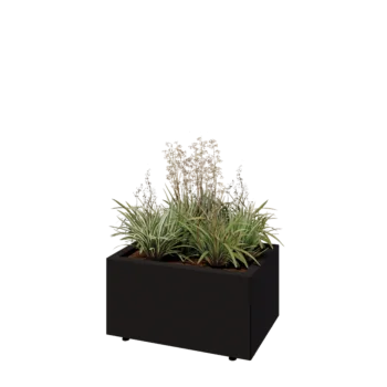 Pflanzkübel aus Stahl - Rechteckig - 60 x 40 x 30 cm - RAL9005 matte (schwarz) - Mit Bodenplatte - Mit Füßen