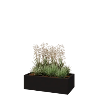 Pflanzkübel aus Stahl - Rechteckig - 100 x 50 x 30 cm - RAL9005 matte (schwarz) - Mit Bodenplatte