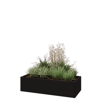 Pflanzkübel aus Stahl - Rechteckig - 120 x 50 x 30 cm - RAL9005 matte (schwarz) - Mit Bodenplatte