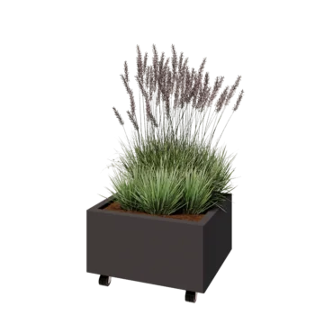 Pflanzkübel aus Stahl - Rechteckig - 60 x 50 x 30 cm - Andere RAL farbe - Mit Bodenplatte - Mit Rollen