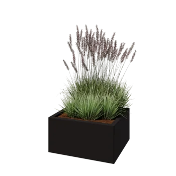 Pflanzkübel aus Stahl - Rechteckig - 60 x 50 x 30 cm - RAL9005 matte (schwarz) - Mit Bodenplatte