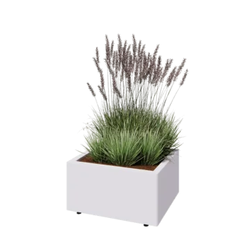 Pflanzkübel aus Stahl - Rechteckig - 60 x 50 x 30 cm - RAL9010 matte (weiß) - Mit Bodenplatte - Mit Füßen