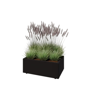 Pflanzkübel aus Stahl - Rechteckig - 80 x 50 x 30 cm - RAL9005 matte (schwarz) - Mit Bodenplatte - Mit Füßen