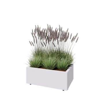 Pflanzkübel aus Stahl - Rechteckig - 80 x 50 x 30 cm - RAL9010 matte (weiß) - Mit Bodenplatte - Mit Füßen