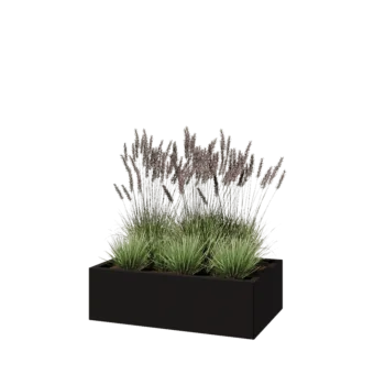 Pflanzkübel aus Stahl - Rechteckig - 100 x 60 x 30 cm - RAL9005 matte (schwarz) - Mit Bodenplatte