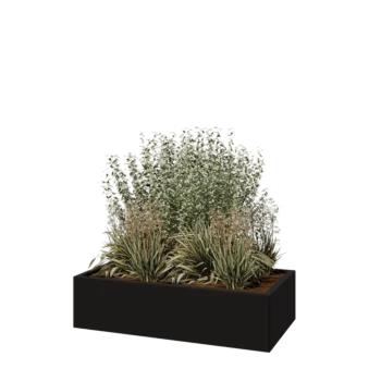 Pflanzkübel aus Stahl - Rechteckig - 120 x 60 x 30 cm - RAL9005 matte (schwarz) - Mit Bodenplatte