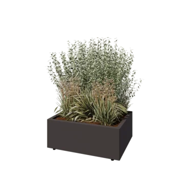 Pflanzkübel aus Stahl - Rechteckig - 80 x 60 x 30 cm - RAL7016 matte (anthrazitgrau) - Mit Bodenplatte - Mit Füßen