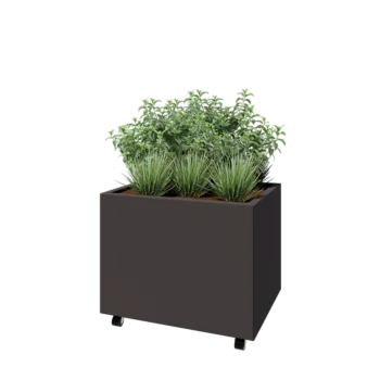 Pflanzkübel aus Stahl - Rechteckig - 80 x 60 x 60 cm - Andere RAL farbe - Mit Bodenplatte - Mit Rollen