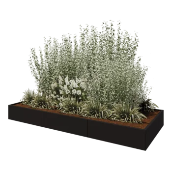 Hochbeet XXL aus Stahl - Rechteckig - 300 x 120 x 30 cm - RAL9005 matte (schwarz) - Mit Bodenplatte