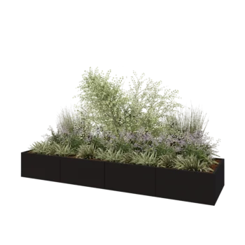 Hochbeet XXL aus Stahl - Rechteckig - 400 x 100 x 50 cm - RAL9005 matte (schwarz) - Mit Bodenplatte