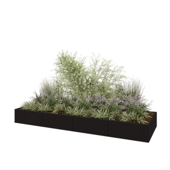 Hochbeet XXL aus Stahl - Rechteckig - 400 x 120 x 40 cm - RAL9005 matte (schwarz) - Mit Bodenplatte