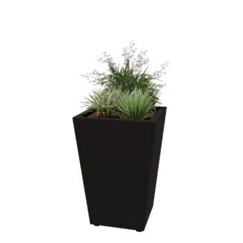 Pflanzkübel aus Stahl - Konisch - 60 x 60 x 81,5 cm - Geschweißt - RAL9005 matte (schwarz) - Mit bodenplatte